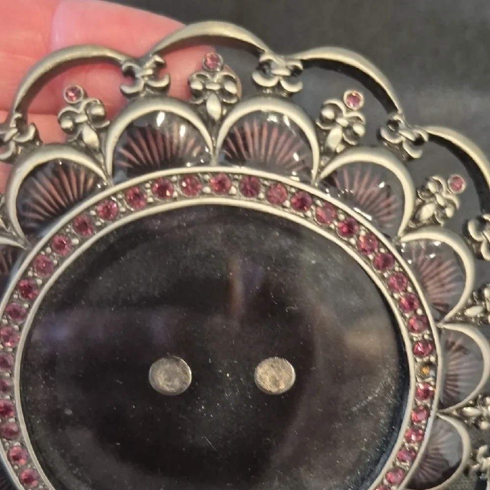 Vintage Silver and Red Rhinestine Decorative Mini RoundFrame
